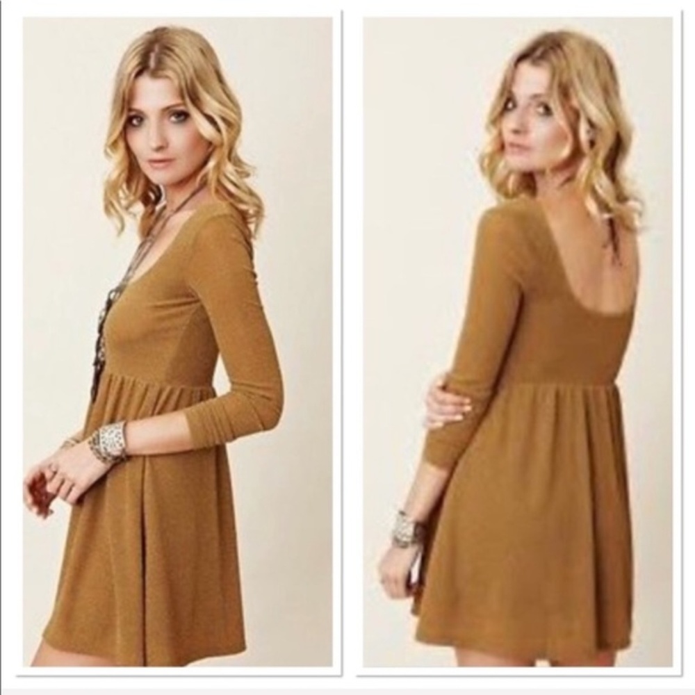 Free People Gold Long Sleeve Dress Sparkle